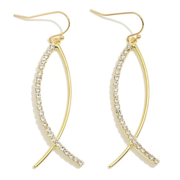 One Blessed Nana Jewelry - ❤️NWT BOUTIQUE Rhinestone Studded Ichthys Drop Earrings